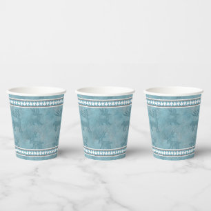 Südwestwinterhirsche und Pinienbäume Design Blau Pappbecher