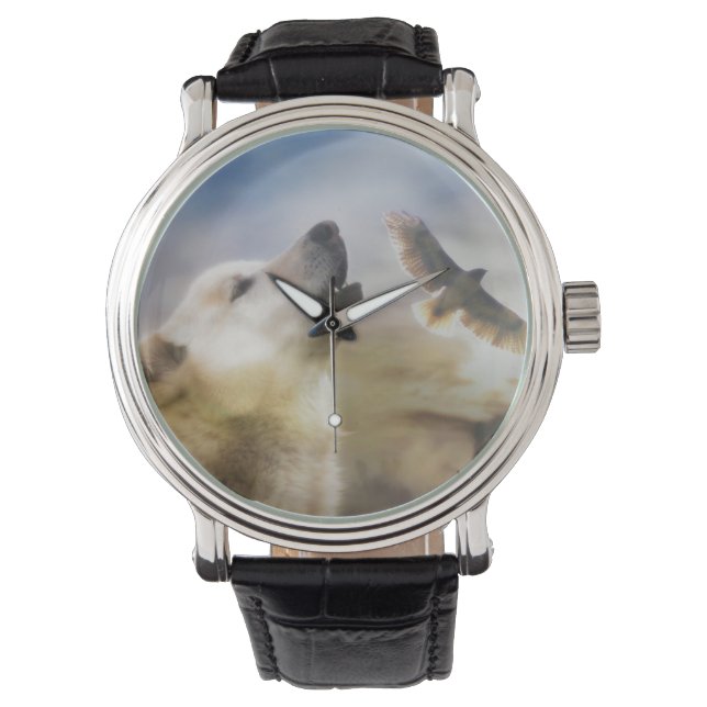 SüdwestWolf und Roter Schwanz Hawk Armbanduhr (Vorderseite)