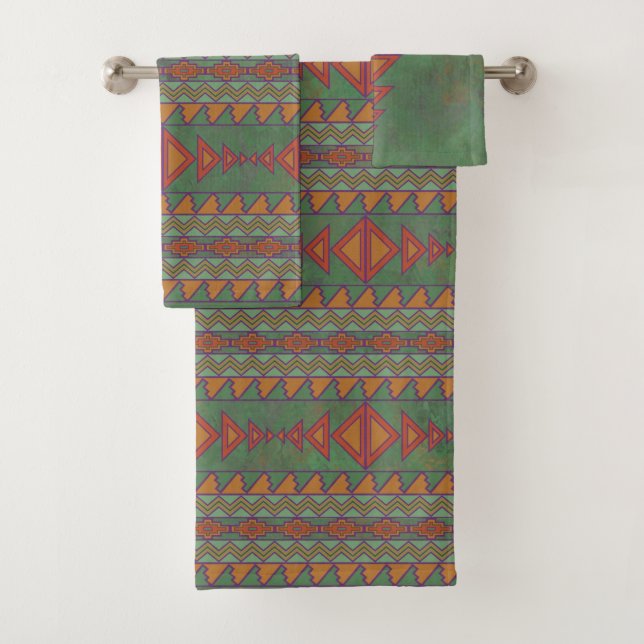 Südwestwüste Sagebrush Green Geometric Design Badhandtuch Set (Insitu)