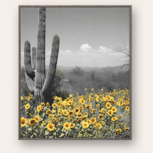 Südwestwüste Saguaro Kaktus und Sonnenblumen Leinwanddruck