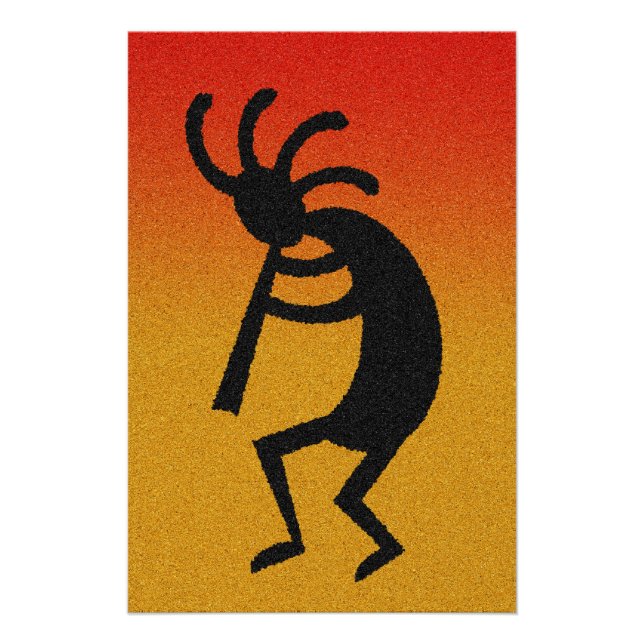 Südwestwüste Sunset Dancing Kokopelli Poster (Vorderseite)