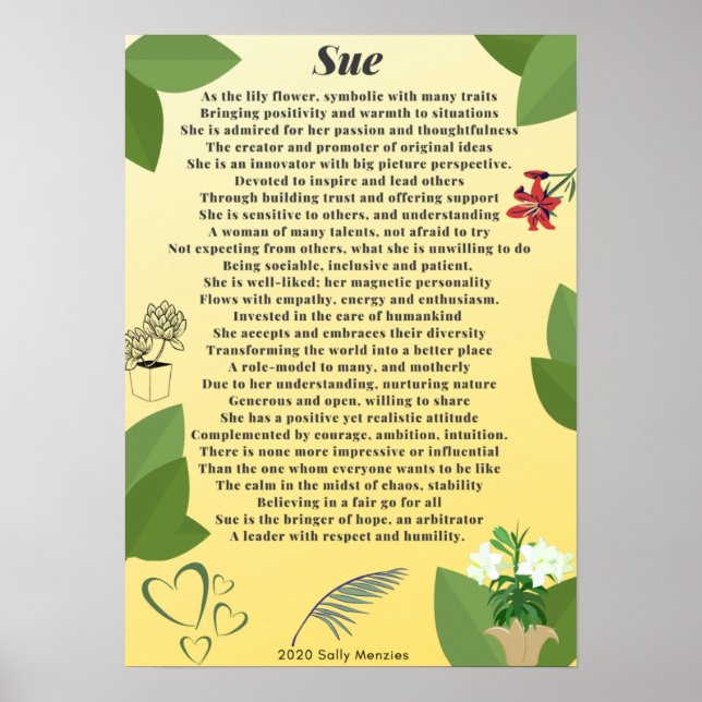 "Sue"-Gedicht Poster (Vorne)