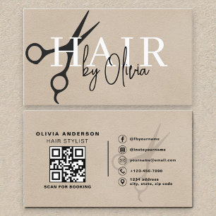 Suede Neutral Schere QR Code Haarstylist Visitenkarte