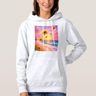 Sueño Marino de Girasoles: Atardecer en la Playa Hoodie