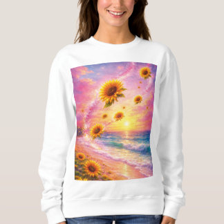 Sueño Marino de Girasoles: Atardecer en la Playa Sweatshirt