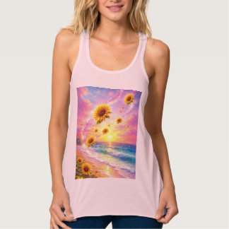 Sueño Marino de Girasoles: Atardecer en la Playa Tank Top