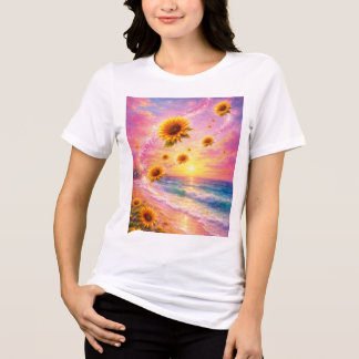 Sueño Marino de Girasoles: Atardecer en la Playa Tri-Blend Shirt