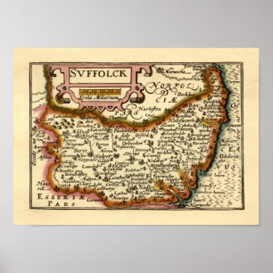 Suffolk (Suffolck) Landkreis England Antike Karte Poster
