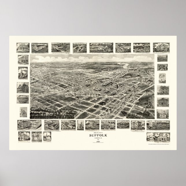 Suffolk, VA Panoramic Map - 1907 Poster (Vorne)