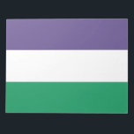 Suffragette Flag Notizblock<br><div class="desc">Dieses Design zeigt die Fahne der Suffragette-Bewegung, die im 20. Jahrhundert für das Wahlrecht bei öffentlichen Wahlen kämpfte, die als Frauenwahlrecht bekannt sind. Der Begriff "Suffragette" wurde zunächst geprägt, um die Bewegung zu vermindern, aber die beteiligten Frauen akzeptierten und begrüßten den neuen Namen bald als Zeichen ihrer Weigerung, nur männliche...</div>