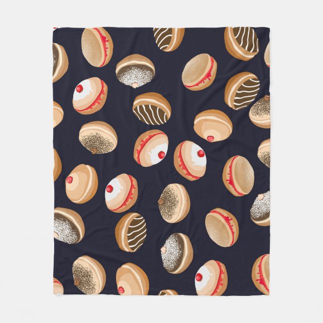 Sufganiyot Donuts: Hanukkah Vintages Muster Fleecedecke (Vorderseite)