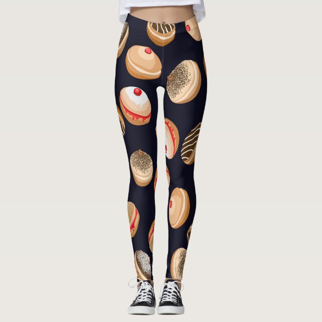 Sufganiyot Donuts: Hanukkah Vintages Muster Leggings (Vorderseite)