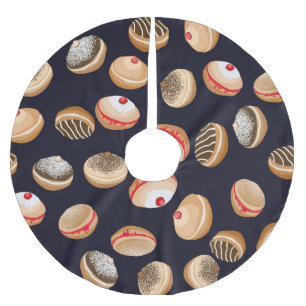 Sufganiyot Donuts: Hanukkah Vintages Muster Polyester Weihnachtsbaumdecke