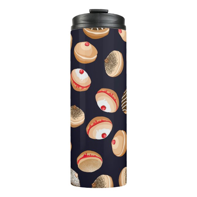 Sufganiyot Donuts: Hanukkah Vintages Muster Thermosbecher (Vorderseite)