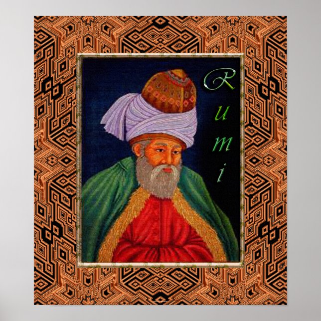 Sufi Mystic Portrait von Rumi über geometrische BG Poster (Vorne)