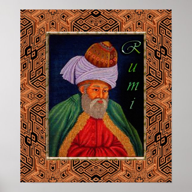 Sufi Mystic Portrait von Rumi über geometrische BG Poster (Vorne)