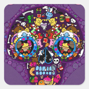 Sugar Art Skull Kawaii Doodle maßgeschneidert Quadratischer Aufkleber