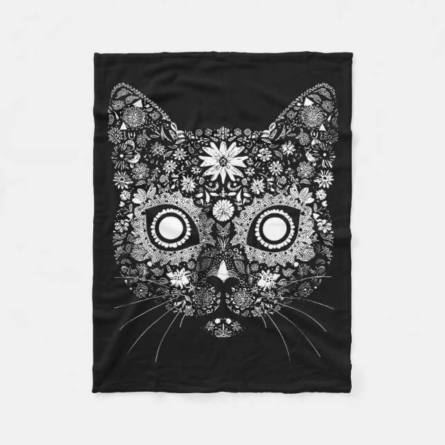Sugar Cat Skull Flower Artistic Design  Fleecedecke (Vorderseite)