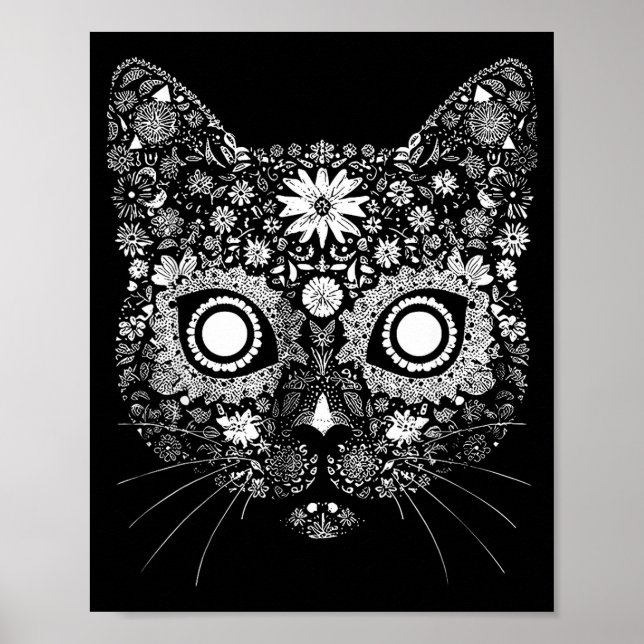 Sugar Cat Skull Flower Artistic Design  Poster (Vorne)