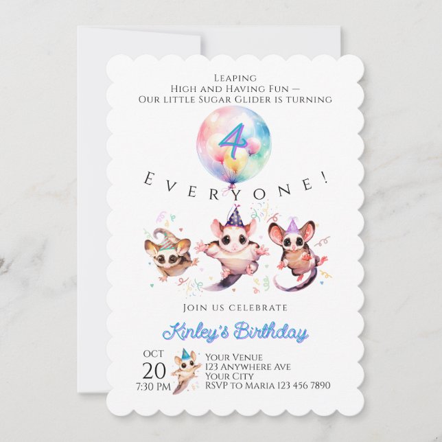 Sugar Glider Birthday Invitation Einladung (Vorderseite)
