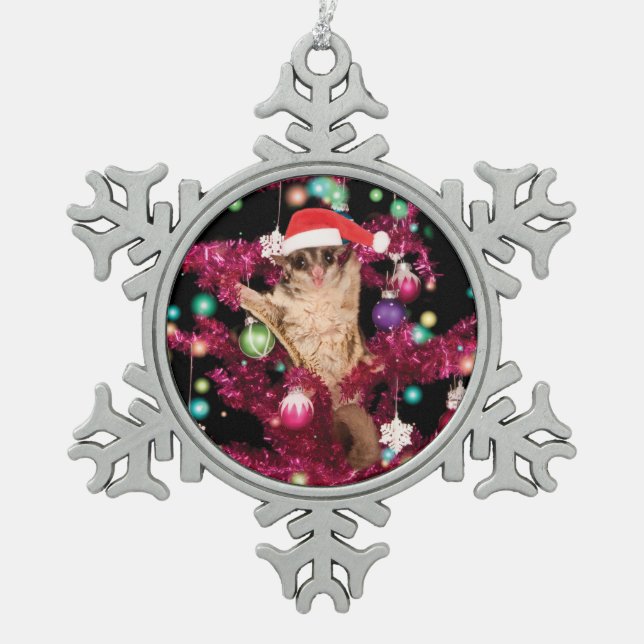 Sugar Glider Christmas Schneeflocken Zinn-Ornament (Vorderseite)