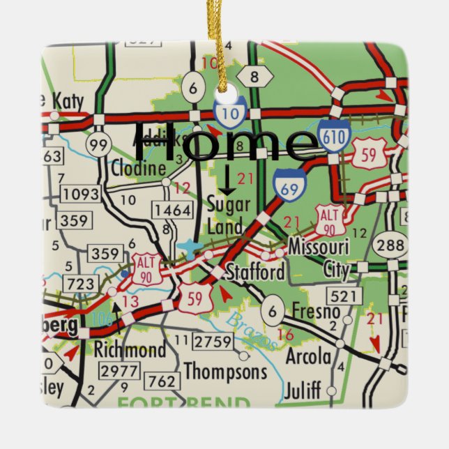Sugar Land TX Map Keramikornament (Vorderseite)