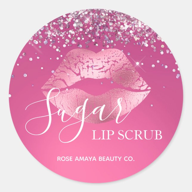 Sugar Lip Scrub Burgund Elegante Glitzer Glitzern Runder Aufkleber (Vorderseite)