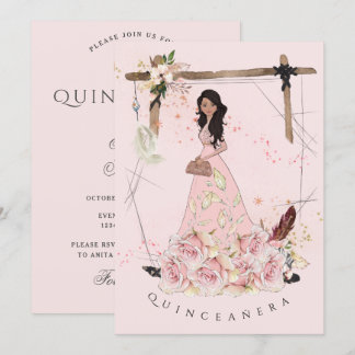 Sugar Pink Boho Beauty Quinceañera Einladung