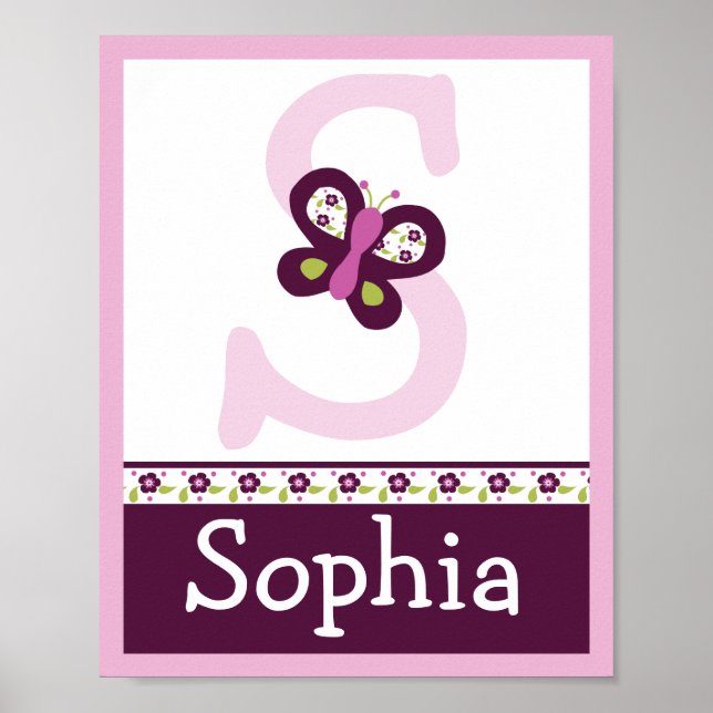 Sugar Plum Butterfly Letter & Name Wall Art Poster (Vorne)