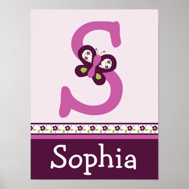 Sugar Plum Butterfly Letter & Name Wall Art Poster (Vorne)