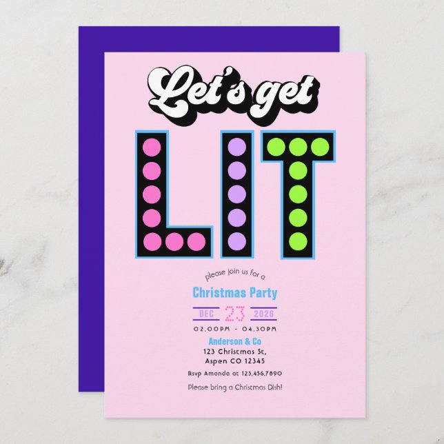 Sugar Rush Let's Get Lit Retro Christmas Party Einladung (Vorne/Hinten)
