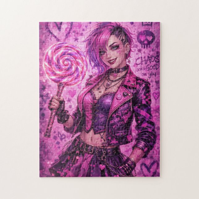 Sugar Rush Rebel: Neon-Süßigkeiten-Chaos Puzzle (Vertikal)