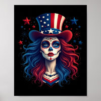 Sugar Skull 4. Juli American Flag Skeleton Wom