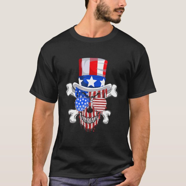 Sugar Skull American Flag USA 4. Juli 4. T-Shirt (Vorderseite)
