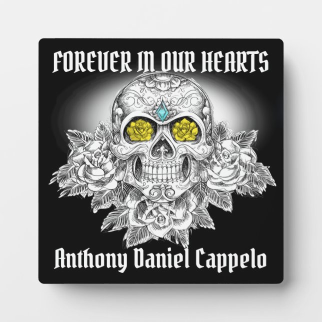 Sugar Skull and Roses Memorial Platte Fotoplatte (Vorderseite)