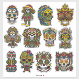 Sugar Skull Art 12 Stück Folk Art Pack Aufkleber