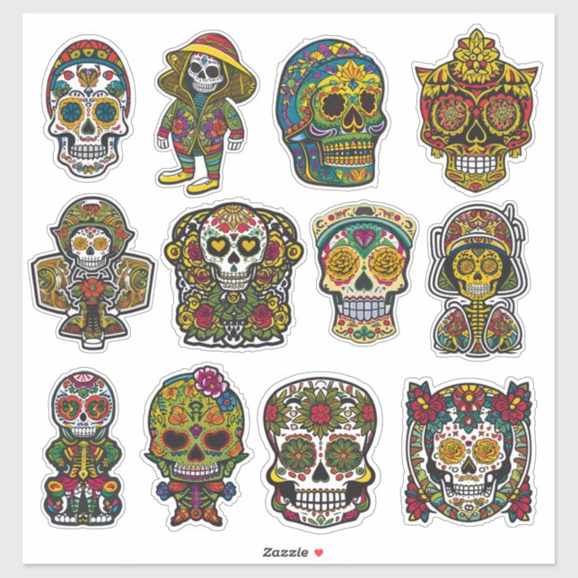 Sugar Skull Art 12 Stück Folk Art Pack Aufkleber (Blatt)