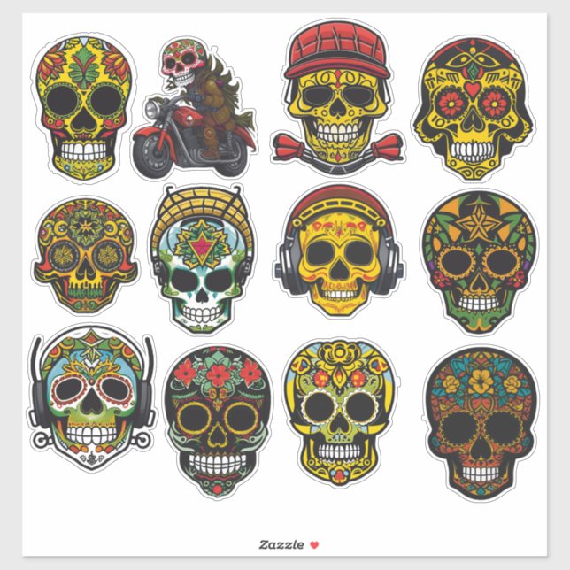 Sugar Skull Art 12 Vintages Pack Aufkleber (Blatt)