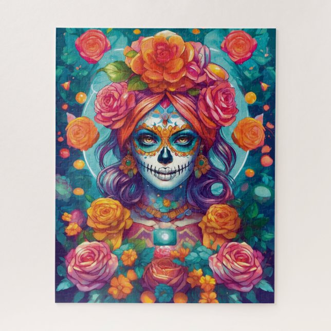 Sugar Skull Art - Blühende Mystik Puzzle (Vertikal)