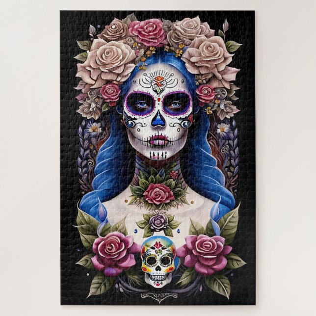 Sugar Skull Art - Blühende Schönheit Puzzle (Vertikal)