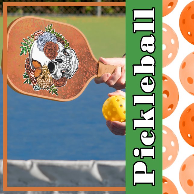 Sugar Skull Art Blume Butterfly Orange Grunge Pickleball Schläger (Sugar Skull Art Flowers Butterfly Orange Grunge Pickleball Paddle
)