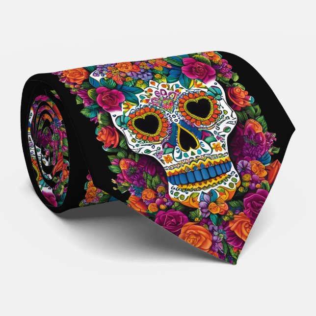 Sugar Skull Art - Burst of Mexico Flair Krawatte (Gerollt)