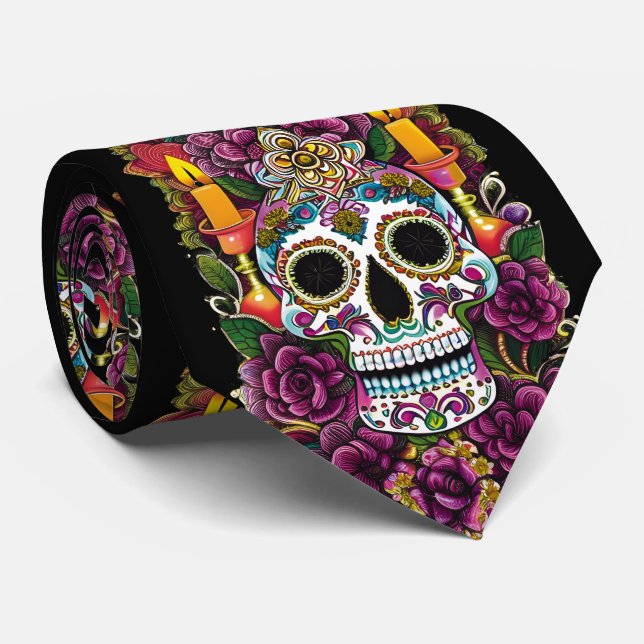Sugar Skull Art - Candle Lit Altar Krawatte (Gerollt)
