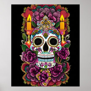 Sugar Skull Art - Candle Lit Altar Poster