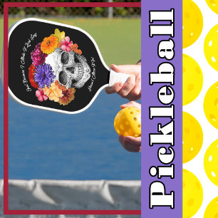 Sugar Skull Art Collage Farbige Blume auf schwarz Pickleball Schläger