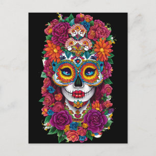 Sugar Skull Art - Colorful Dia de los Muertos Postkarte