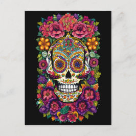 Sugar Skull Art - Colorful Dia de los Muertos Postkarte
