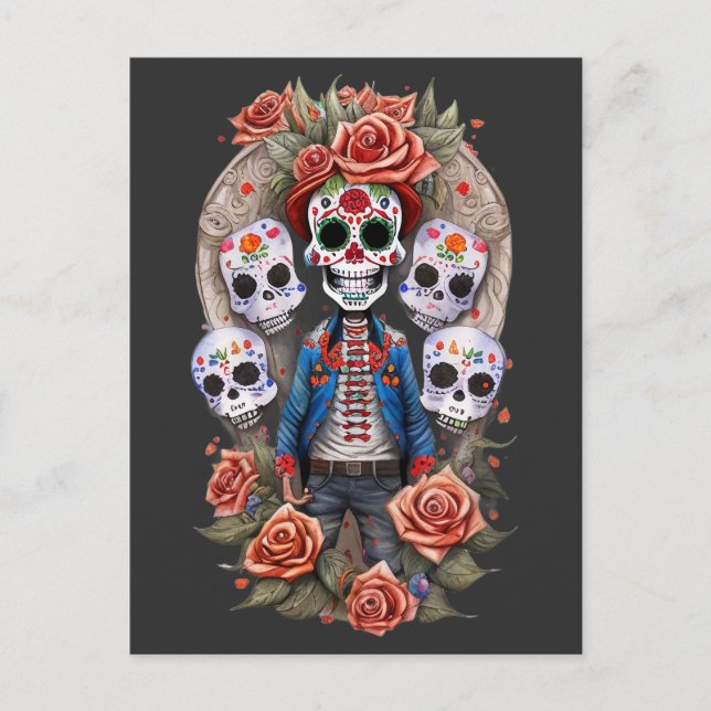 Sugar Skull Art - Der Stehende Mensch Postkarte (Vorderseite)