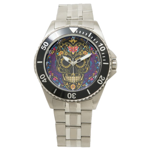 Sugar Skull Art - Dia de Los Muertos Armbanduhr (Vorderseite)