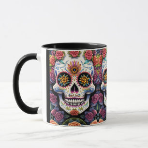 Sugar Skull Art - Dia de los Muertos Floral Skull Tasse